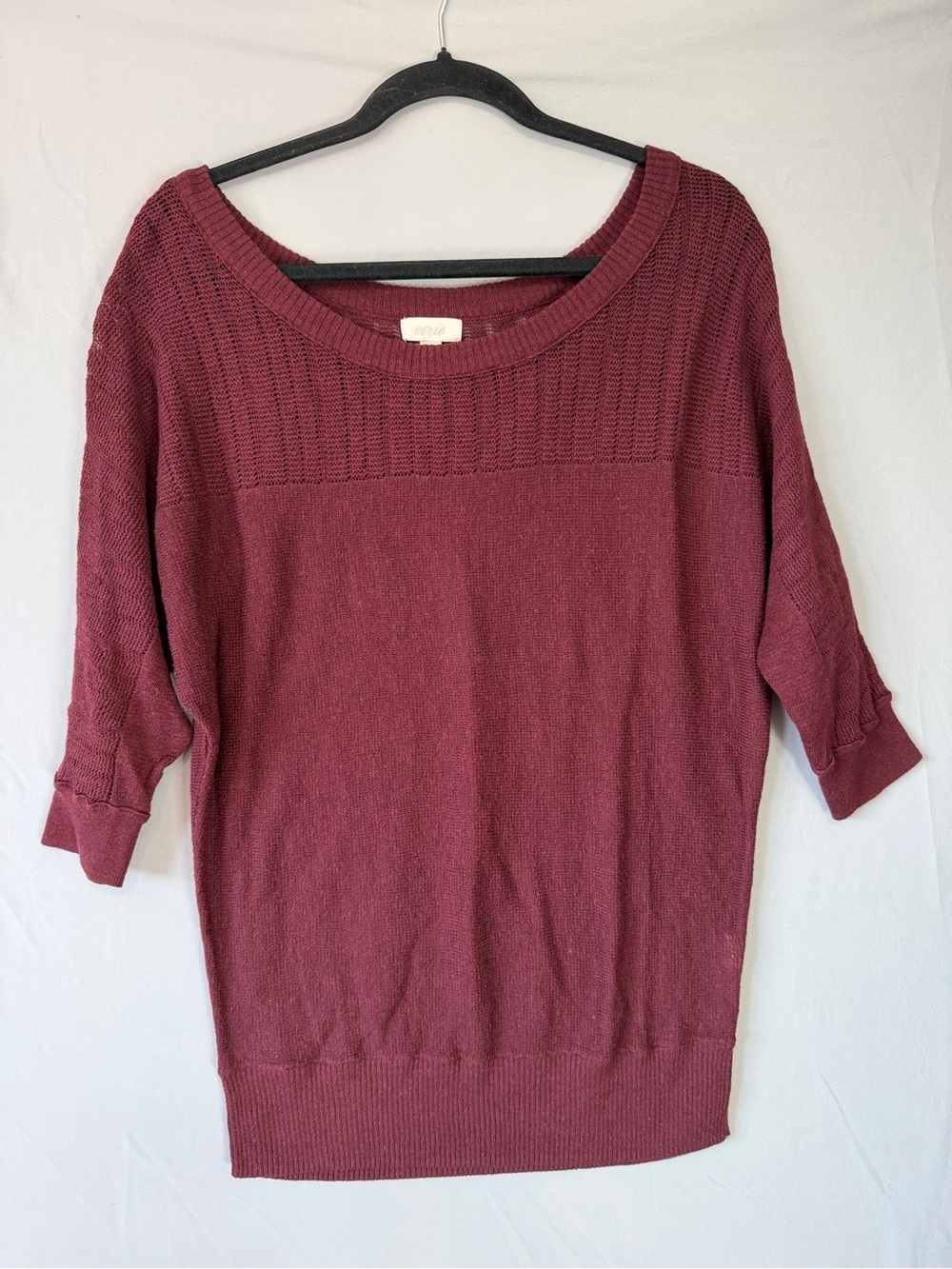 Arie Womens Boatneck Knit Top Size L Burgundy 3/4 Sleeve Casual Everyday Office